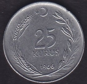 1966 Yılı 25 Kuruş Ters 5 gram