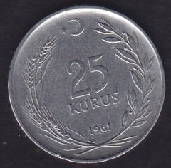 1961 Yılı 25 Kuruş Düz