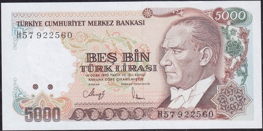 7.Emisyon 4.Tertip 5000 Lira H57 922560 Çil