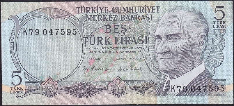 6.Emisyon 2.Tertip 5 Lira K79 047595 Çil