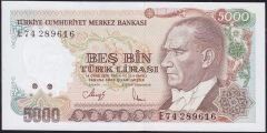 7.Emisyon 3.Tertip 5000 Lira E74 289616 Çil