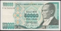 7.Emisyon 1.Tertip 50000 Lira C74 743138 Çok Temiz+