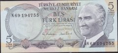 6.Emisyon 2.Tertip 5 Lira K69 194755 Çil