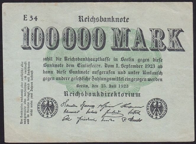 Almanya 100000 Mark 1923 Çok Çok Temiz+