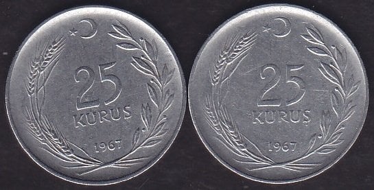 1967 Yılı 25 Kuruş (Ters Düz Takım )