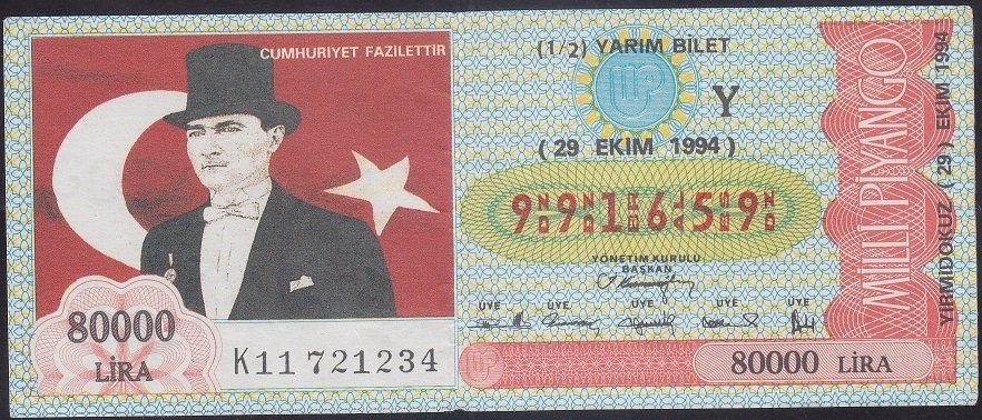 1994 29 EKİM YARIM BİLET - Y SERİSİ