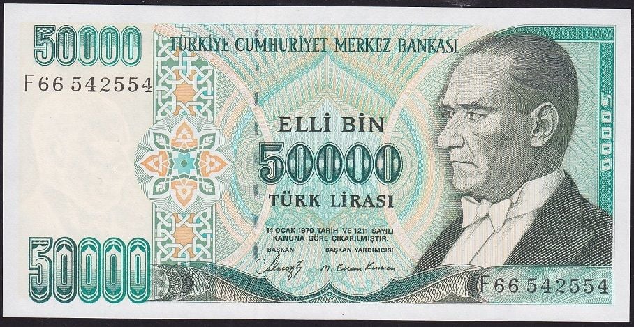 7.Emisyon 1.Tertip 50000 Lira F66 542554 Çil