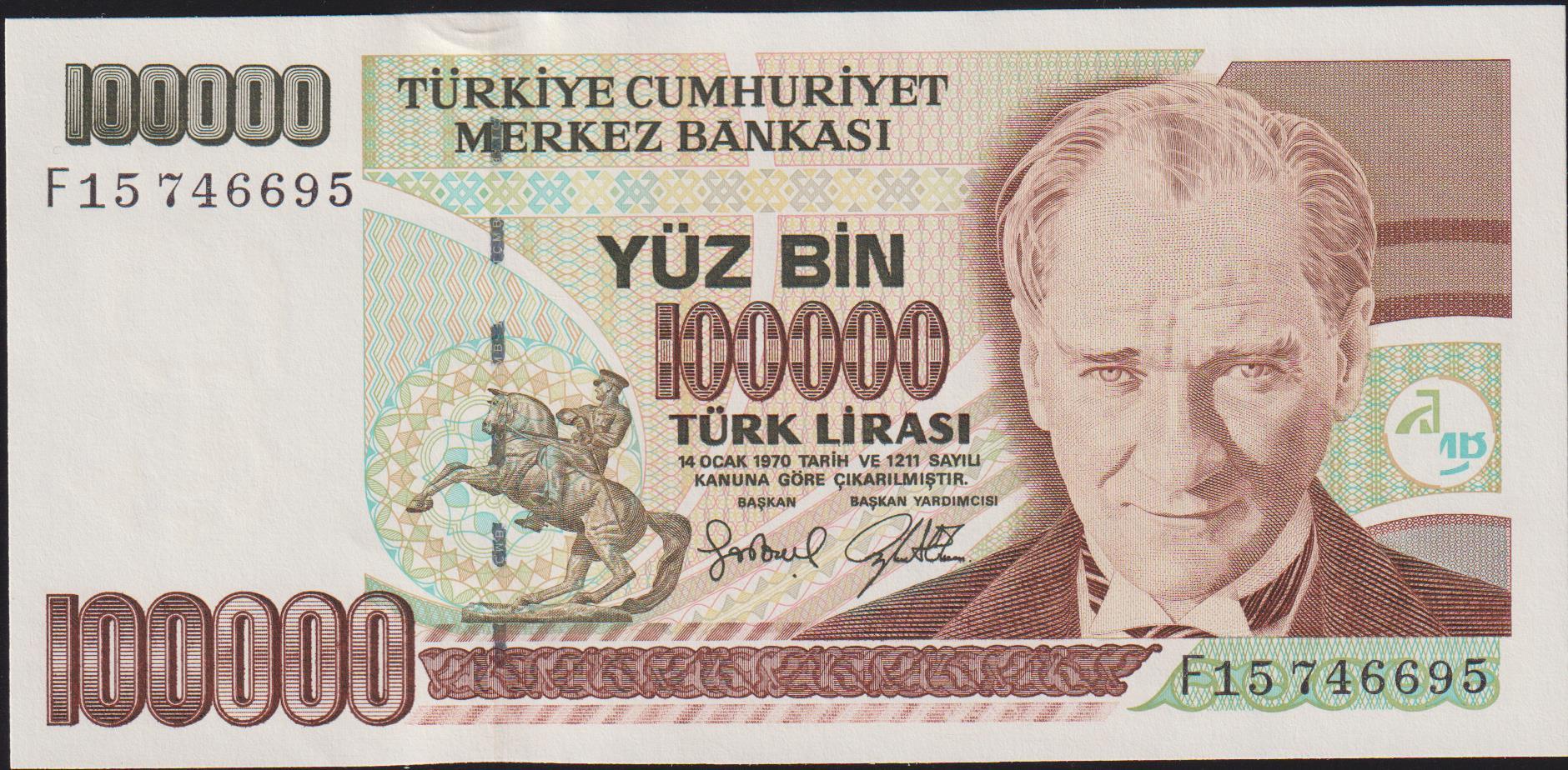 7.Emisyon 3.Tertip 100000 Lira F15 746695 Çil