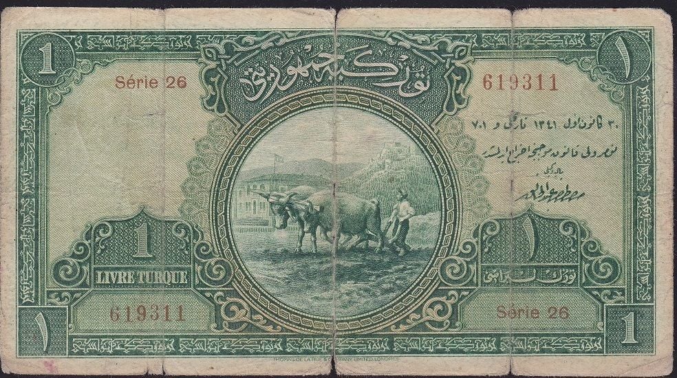 1.Emisyon 1 Lira Seri 26 619311 Temiz