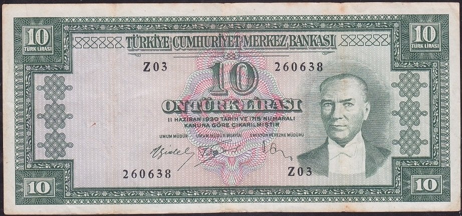 5.Emisyon 4.Tertip 10 Lira Z03 260638 Çok Temiz +