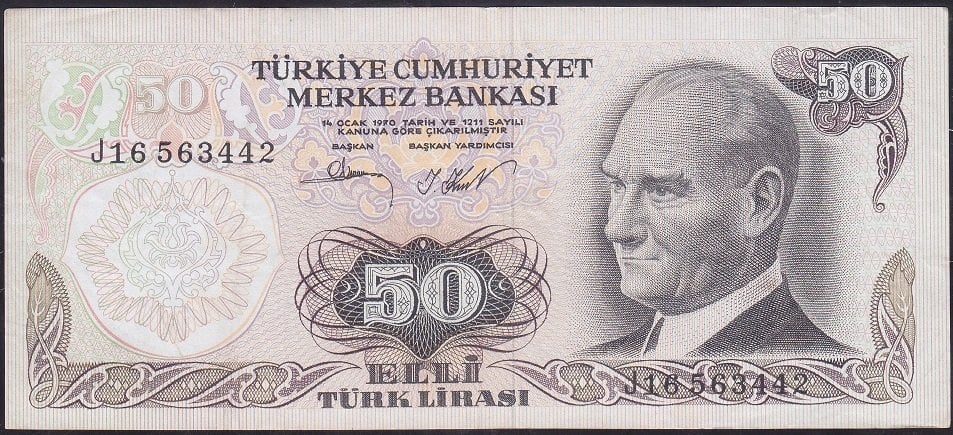 6.Emisyon 2.Tertip 50 Lira J16 563442 Çok Temiz +