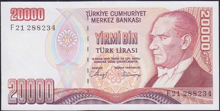 7.Emisyon 1.Tertip 20000 Lira F21 288234 Ççt Çilaltı