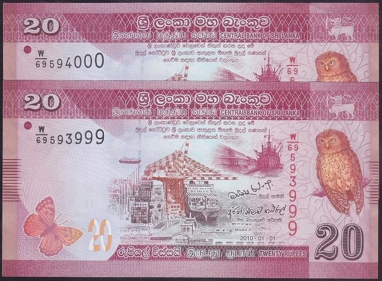 SRİ LANKA 20 RUPİ 2010 SERİ TAKİPLİ ÇİL - 3999 - 4000