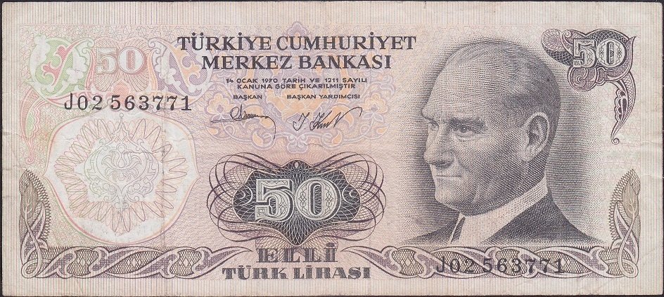 6.Emisyon 2.Tertip 50 Lira J02 563771 Çok Temiz