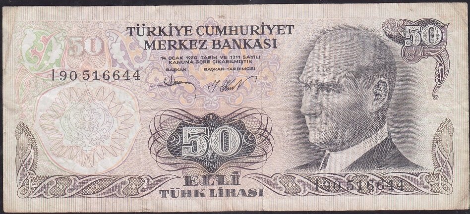 6.Emisyon 2.Tertip 50 Lira I90 516644 Çok Temiz