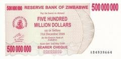 Zimbabwe 500000000 Dolar 2008 Çil AC - Pick 60