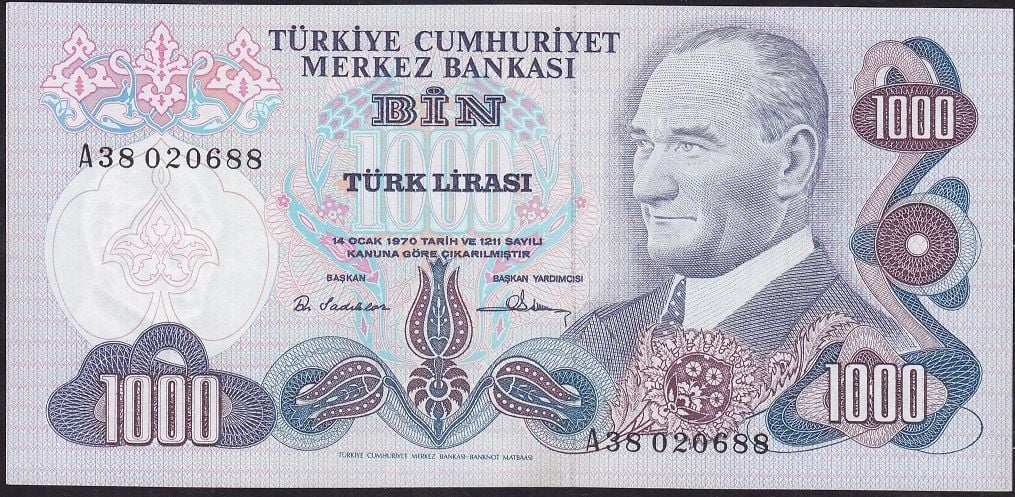 6.Emisyon 1.Tertip 1000 Lira A38 020688 Çilaltı Çil