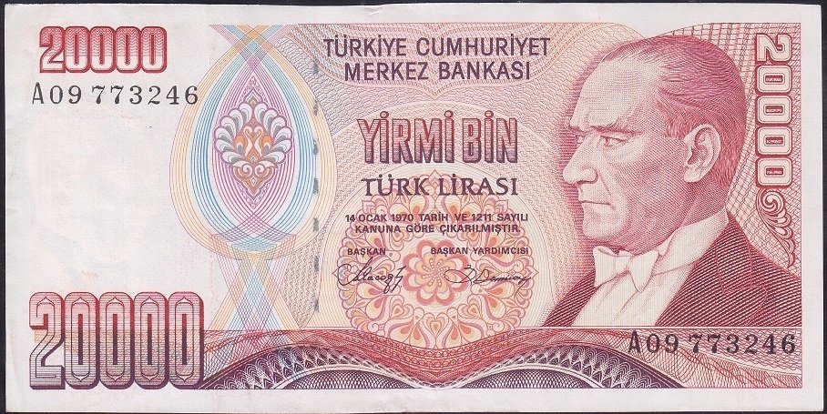 7.Emisyon 1.Tertip 20000 Lira A09 773246 Çok Çok Temiz +