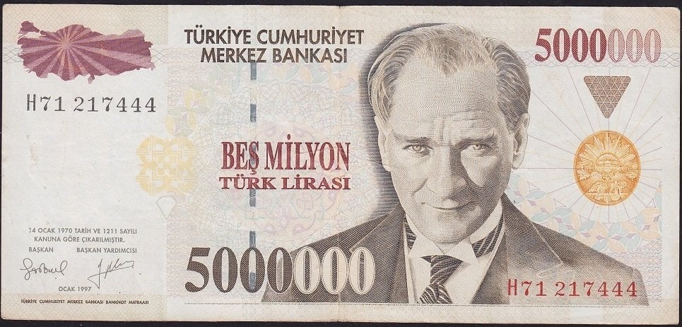 7.Emisyon 5 000 000 Lira H71 217444 Çok Temiz