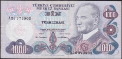 6.Emisyon 1.Tertip 1000 Lira A26 373905 Çok Temiz