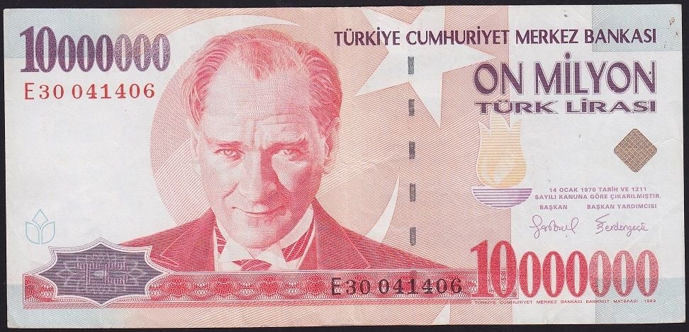 7.Emisyon 10 000 000 Lira E30 041406 Çok Temiz