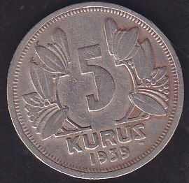 1939 Yılı 5 Kuruş