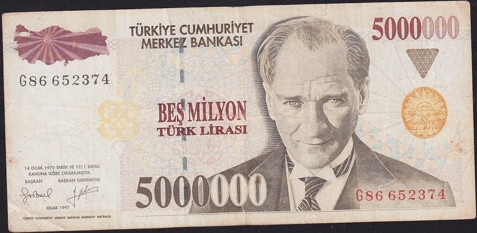 7.Emisyon 5 000 000 Lira G86 652374 Çok Temiz