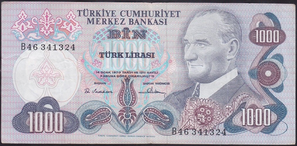 6.EMİSYON 1.TERTİP 1000 LİRA B46 341324 ÇOK TEMİZ +