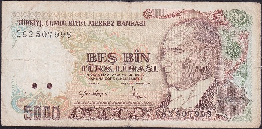 7.Emisyon 2.Tertip 5000 Lira C62 507998 Çok Temiz