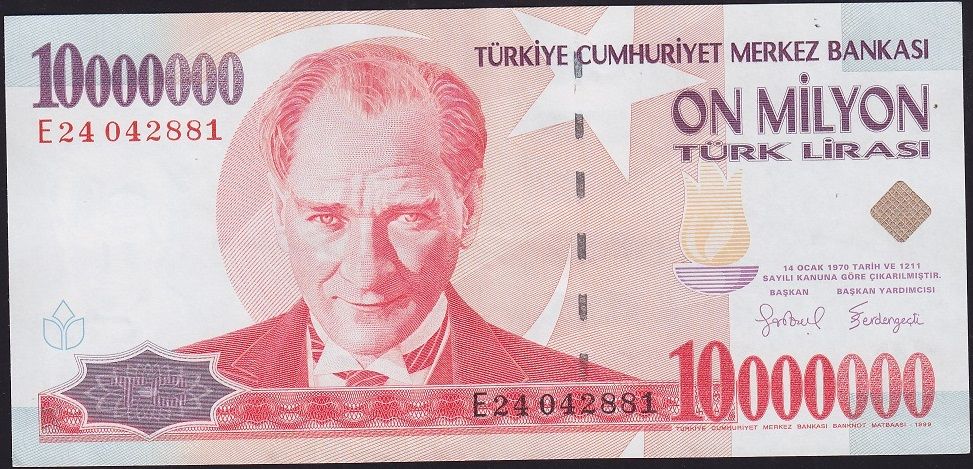 7.Emisyon 10 000 000 Lira E24 042881 Ççt Çilaltı