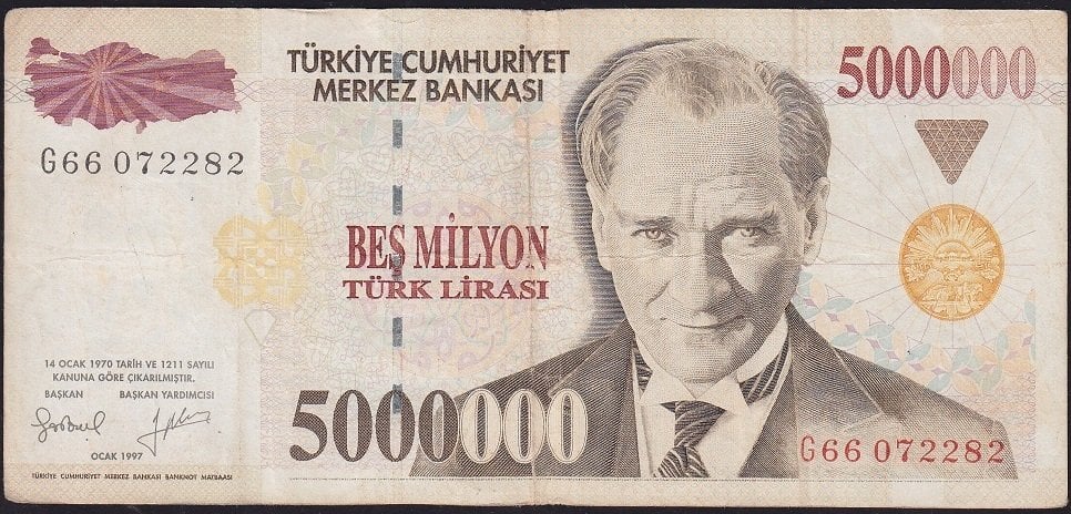 7.Emisyon 5 000 000 Lira G66 072282 Çok Temiz