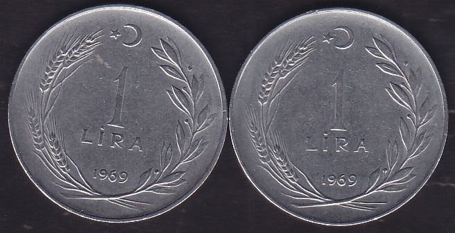 1969 Yılı 1 Lira (Ters Düz Takım)