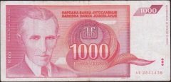 Yugoslavya 1000 Dinar 1992 Çok Temiz +