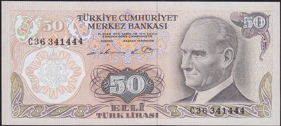 6.Emisyon 1.Tertip 50 Lira C36 341444 Çil