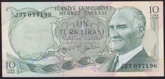 6.Emisyon 2.Tertip 10 Lira J27 077196 Ççt Çilaltı