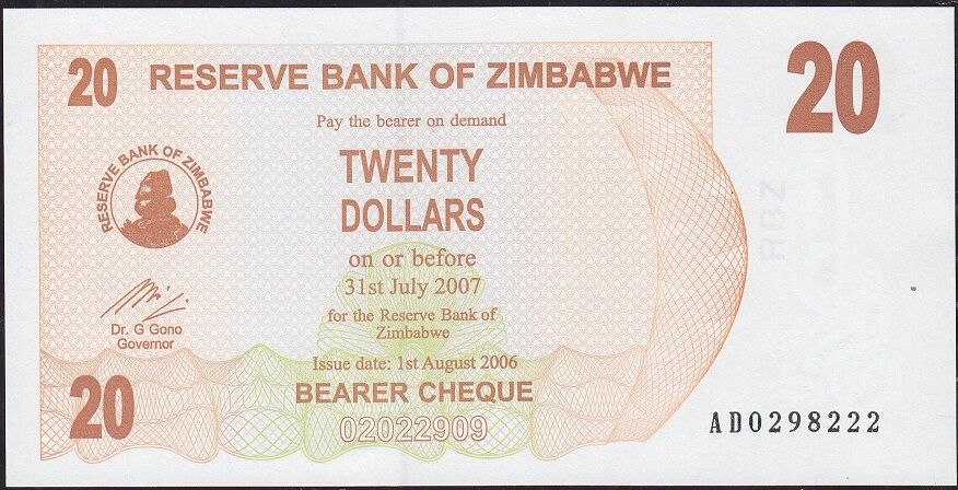 Zimbabwe 20 Dolar 2007 Çil Pick 40 --222