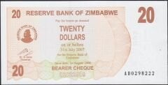 Zimbabwe 20 Dolar 2007 Çil Pick 40 --222
