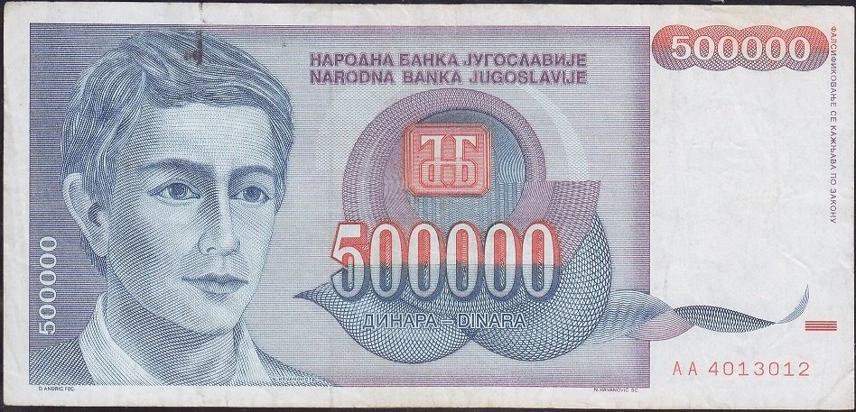 Yugoslavya 500000 Dinar 1993 Çok Temiz +