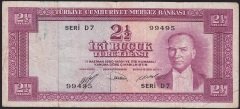 5.Emisyon 1.Tertip 2.5 Lira D7 99495 Çok Temiz