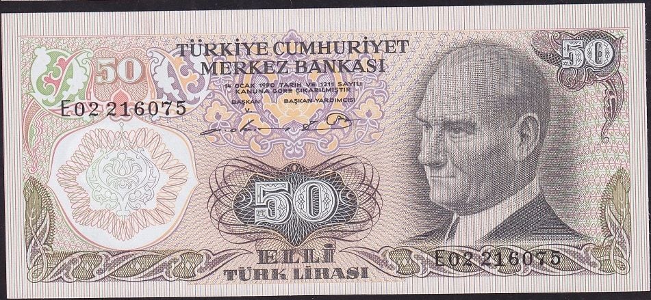 6.Emisyon 1.Tertip 50 Lira E02 216075 Çilaltı Çil