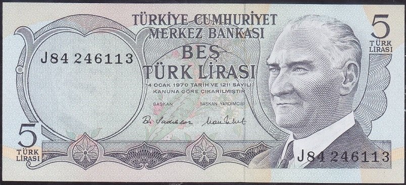 6.Emisyon 2.Tertip 5 Lira J84 246113 Çilaltı Çil