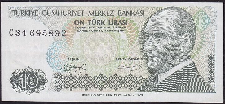 7.Emisyon 1.Tertip 10 Lira C34 695892 Çok Çok Temiz+