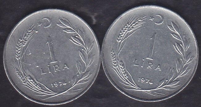 1974 Yılı 1 Lira (Ters Düz Takım)