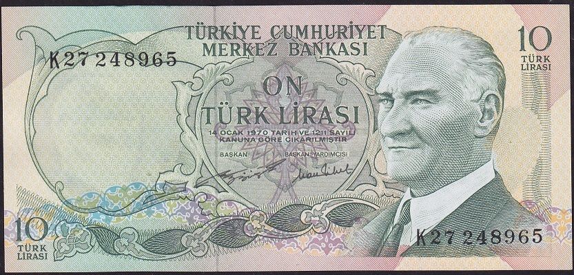 6.Emisyon 2.Tertip 10 Lira K27 248965 Çilaltı ( hafif bombe var)