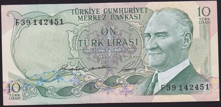 6.Emisyon 1.Tertip 10 Lira F39 142451 Çok Çok Temiz