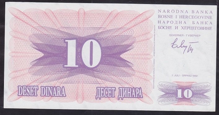 Bosna Hersek 10 Dinar 1992 Çil Pick 10