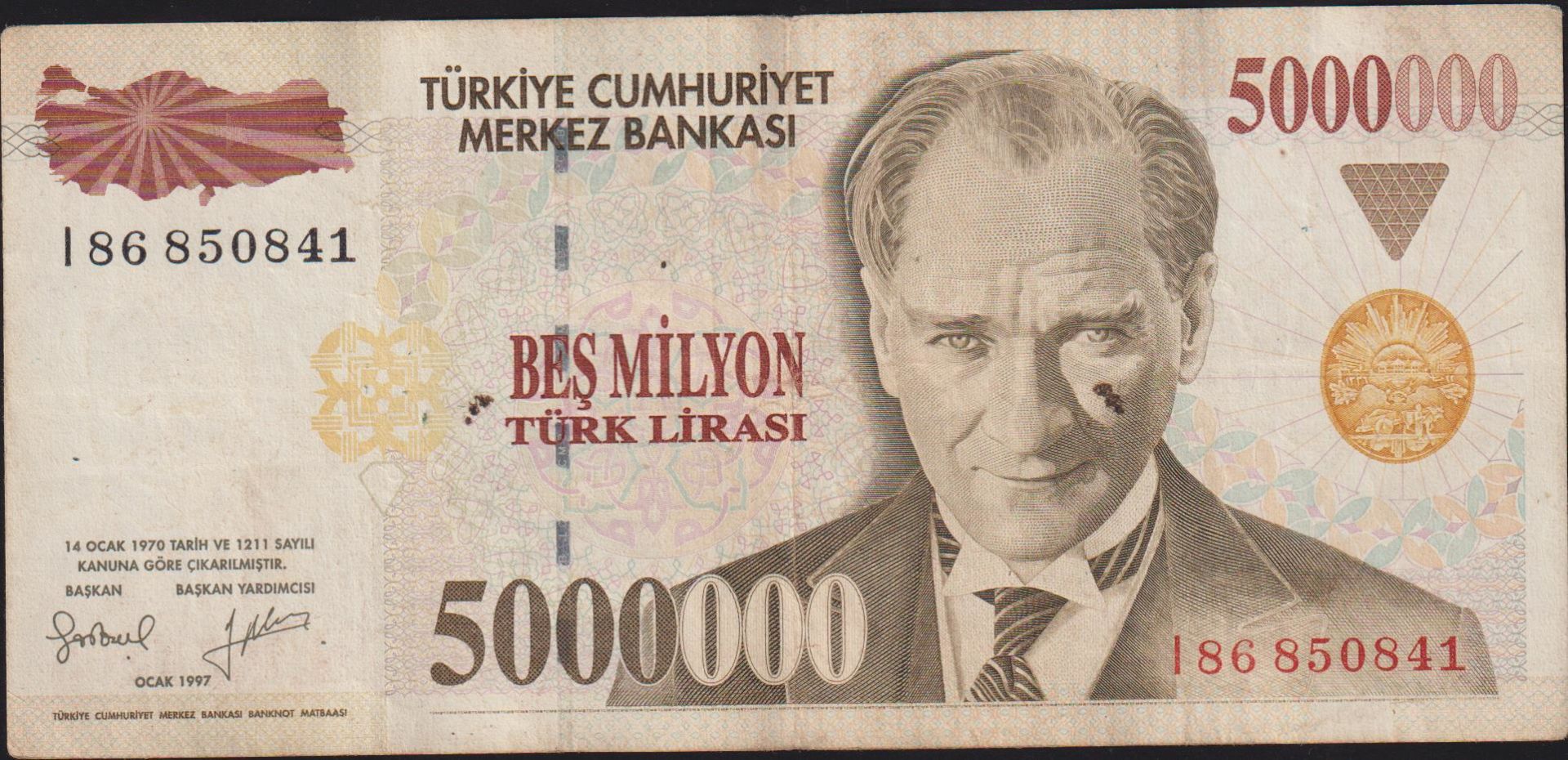 7.Emisyon 5 000 000 Lira I86 850841 Çok Temiz