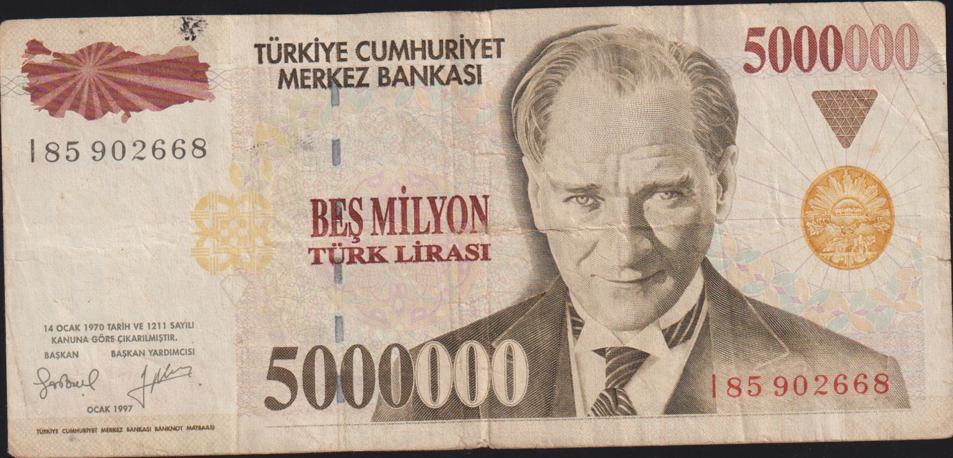 7.Emisyon 5 000 000 Lira I85 902668 Çok Temiz