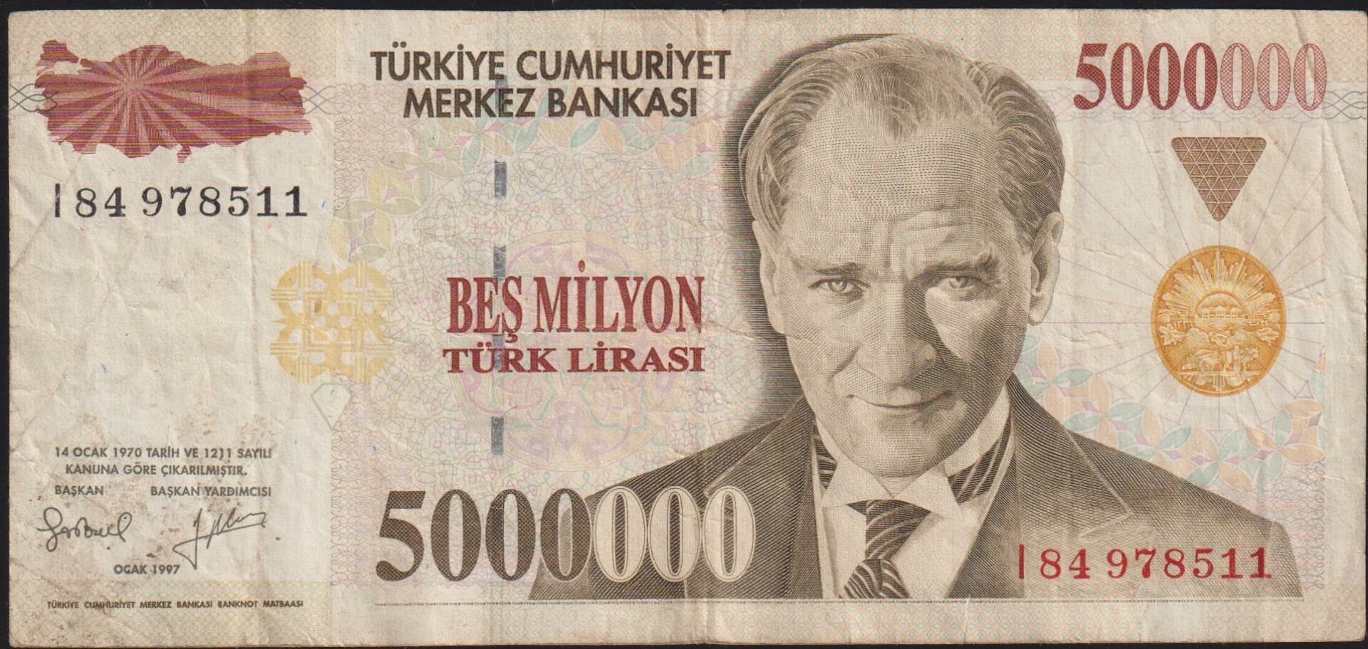 7.Emisyon 5 000 000 Lira I84 978511 Çok Temiz