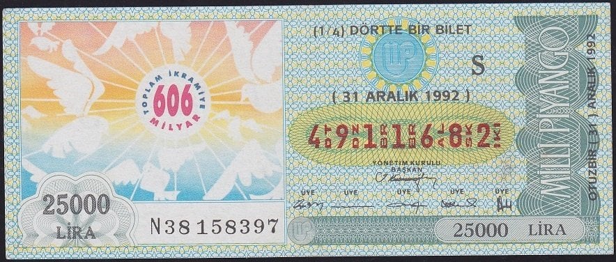 1992 31 Aralık Çeyrek Bilet - S Serisi